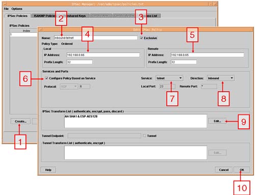 Creating an IPSec policy.