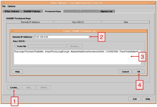 Setting up a preshared key.