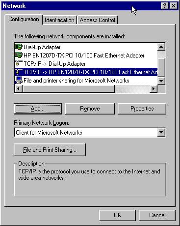 The Windows Me Network Configuration Panel