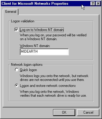 Client for Microsoft Networks Properties Panel