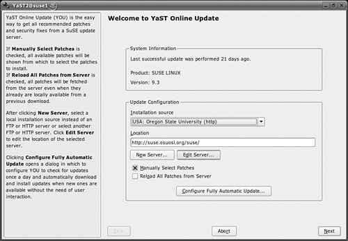 Configuring YaST Online Update on SUSE Linux Professional
