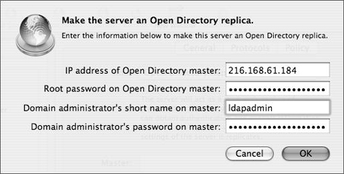 Information required for a Mac OS X Server to take on the role of an Open Directory replica.