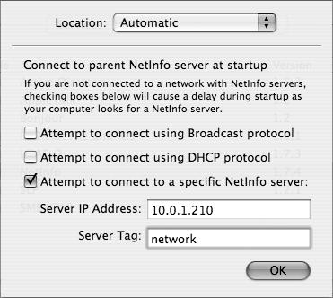 Options for binding a Mac OS X Server to an older NetInfo parent domain structure.