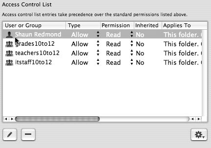 Selecting a user from the Access Control List field.
