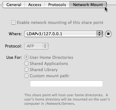 Select the Network mount tab after clicking the share point.