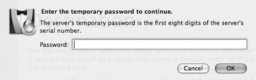 Enter the server’s password in the authentication dialog.