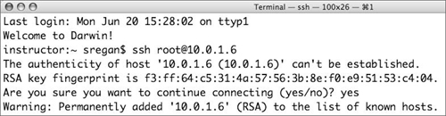 An initial ssh connection results in this key pair information.