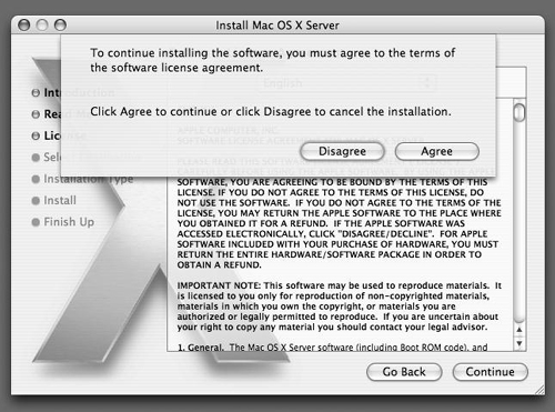 Scan through the License Agreement and click Agree in the acceptance dialog.