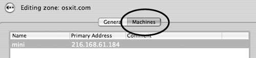 Viewing the Machine records tab of the default zone file.