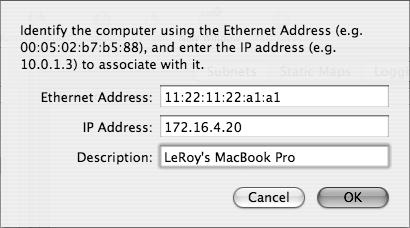 Entering data to map a given IP address to a given hardware address.
