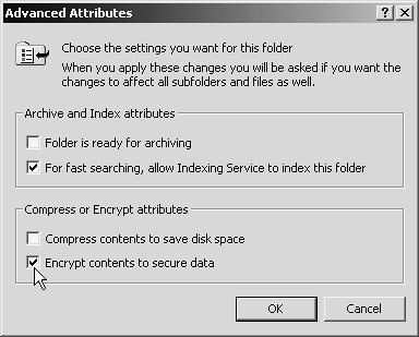 If you encrypt an individual file, your word processor (and other programs) may save a new copy of the file when you edit it, deleting the encrypted copy in the process. Unless you remember to encrypt the new version every time, you could end up saving an unencrypted version. That's why it's a good idea to encrypt folders, not individual files, so that new files added to the folder will also be encrypted.