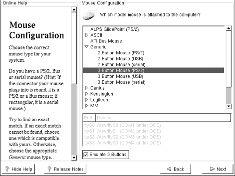 The Mouse Configuration screen