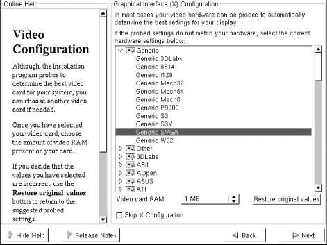 The Graphical Interface (X) Configuration screen