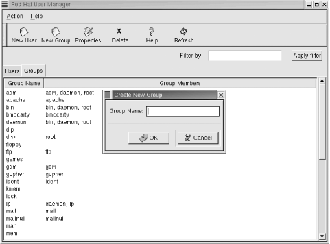 The Create New Group dialog box