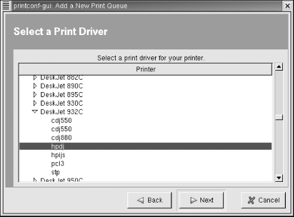 The Select a Print Driver dialog box