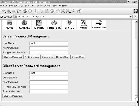The Server Password Management page
