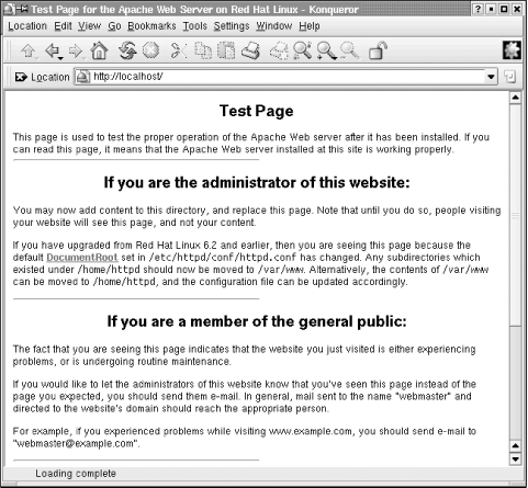 The Apache start page as viewed with Netscape Navigator