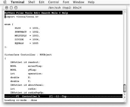 Terminal with the GNU Emacs editor running inside