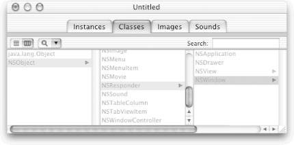 Classes tab selected in Nib File window