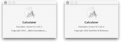 Default (left) and modified (right) About boxes