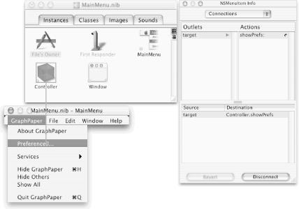 Connection from GraphPaper’s Preferences Menu item to the Controller
