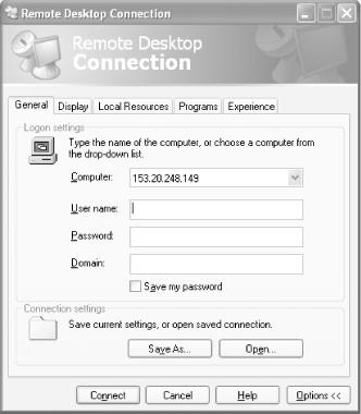 Using the Remote Desktop to log in to another XP computer