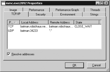 The TCP connection from this MMC session shows the DC in use by ESM