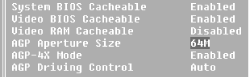 BIOS setup parameters for AGP aperture size