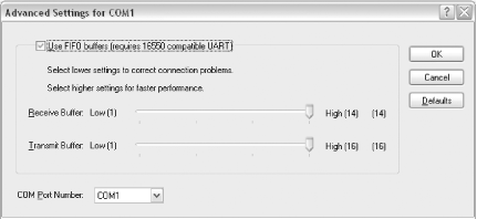 Advanced serial port configuration in Windows XP