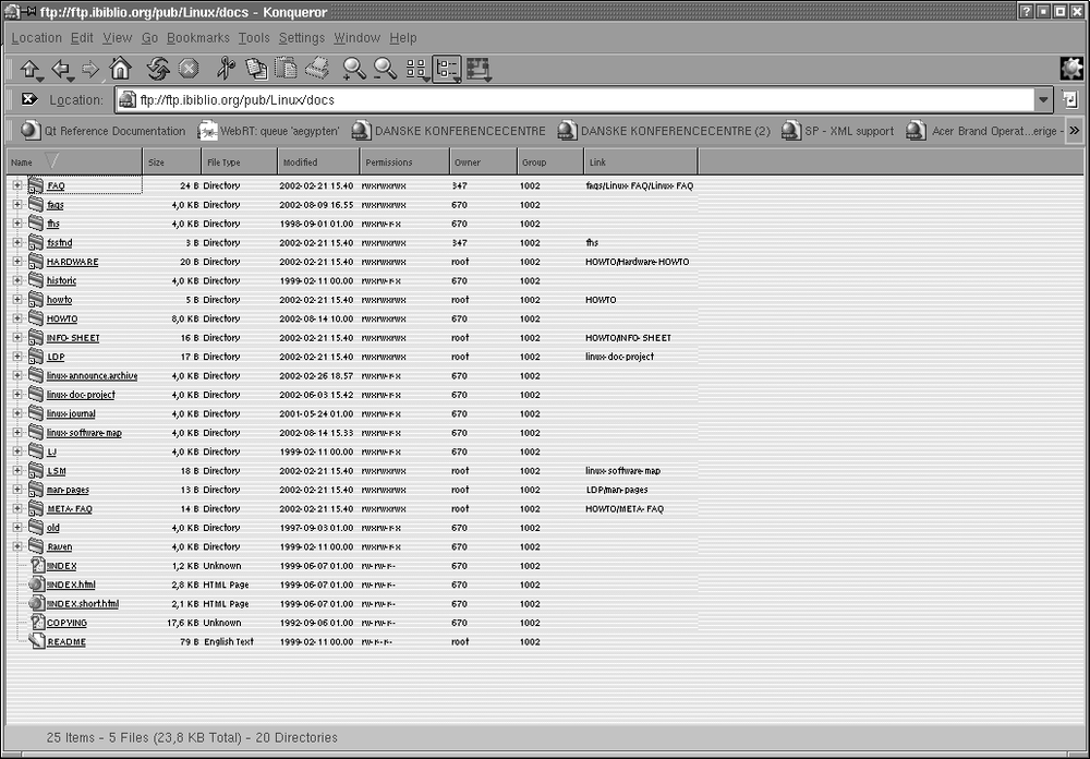 FTP directory as displayed in the Konqueror web browser