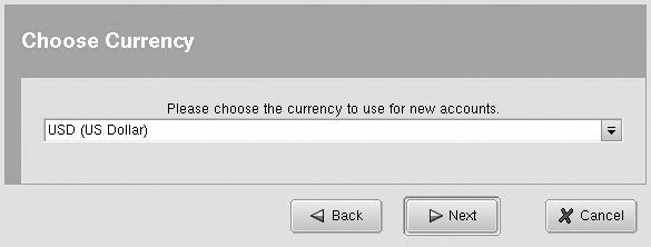 The Choose Currency page