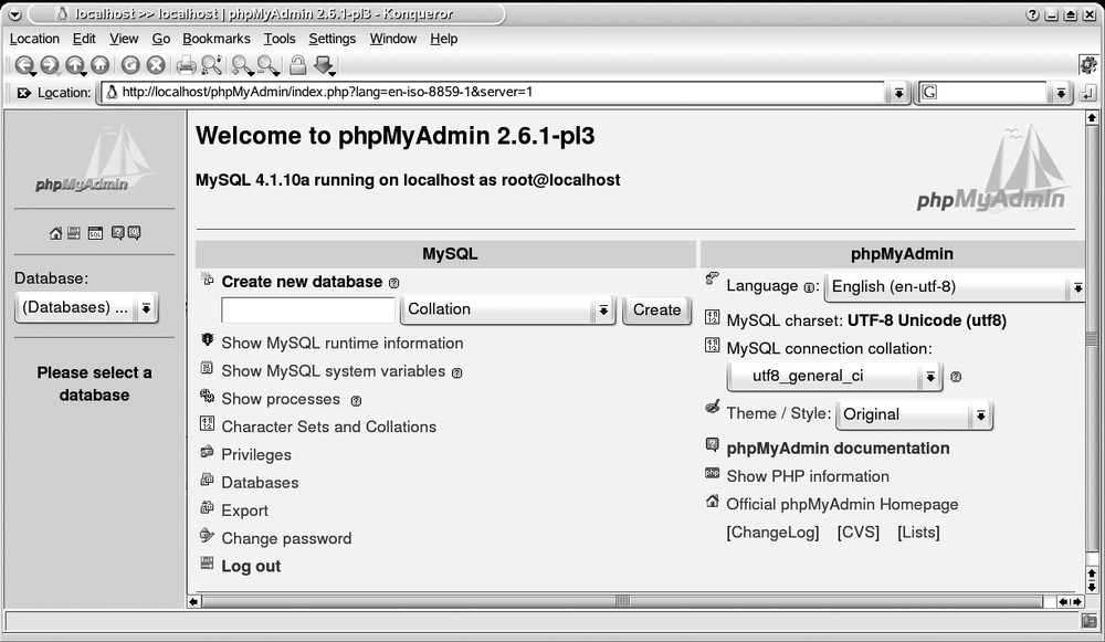 Administering MySQL databases with phpMyAdmin