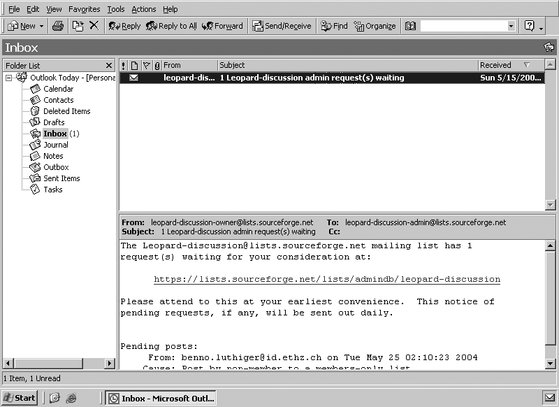 Microsoft Outlook displayed by TSClient on a Linux desktop