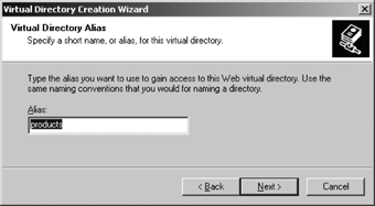 Enter an alias for the virtual directory