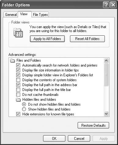 Some of the options in this list are contained within tiny folder icons. Double-click one of these icons to expand the list and reveal the options within it. For example, you won’t see the “Do not show hidden files and folders” option until you have expanded the “Hidden files and folders” folder icon.