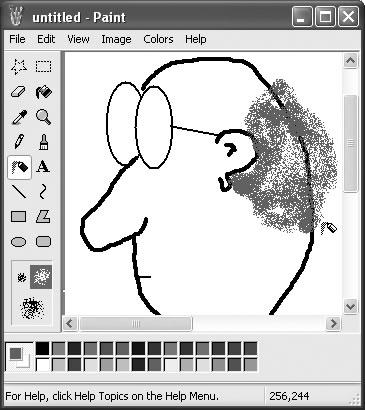 The Paint tools include shapes, pens for special uses (straight lines and curves), and coloring tools (including an airbrush). The top two tools don’t draw anything. Instead, they select portions of the image for cutting, copying, or dragging to a new location.