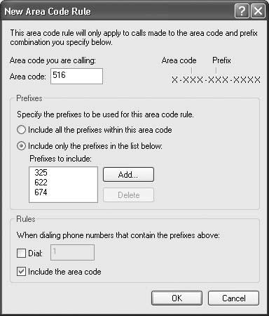 This dialog box can handle any weird and convoluted area code rule in your town. (If there aren’t special rules yet in your area, it’s only a matter of time.) When your local phone company changes the rules, don’t forget to open this dialog box and explain the changes to your modem.
