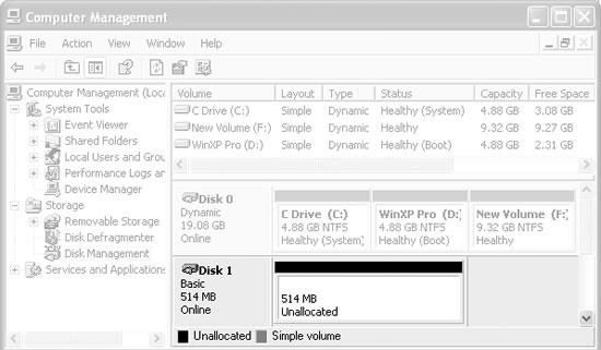 When you install a new hard drive in your computer, it appears in the Disk Management console as a large block of unallocated space. Of course, you quickly notice that the new drive is a basic drive; therefore, all you can do is create a basic partition on it.