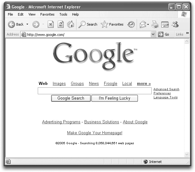 The launch pad for a million dreams. In Windows browsers, if you click Make Google Your Homepage, Google automatically sets www.google.com as the site your browser opens to and the place it heads when you click your browser’s Home button. (If Google is already your home page, or if you’re using a Mac, the Make Google Your Homepage link disappears.)