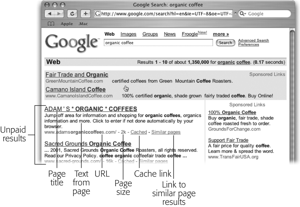 You can easily tell which links are your true, unpaid results: They appear along the left side of your window, and there are often a ton of them. The paid results (or, in common parlance, “ads”) are always separate—along the top and/or right side—and they’re labeled Sponsored Links.