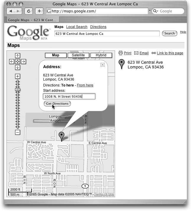 If you decide to get directions to a location after you’ve found it on a map, click the “To here” link in the balloon and type in the other address. To get directions from the current location to somewhere else, use the “From here” link instead.