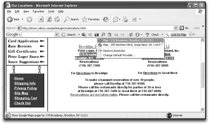 AutoLink scans the page for a street addresses and then offers you a quick link to a map of your desired location.