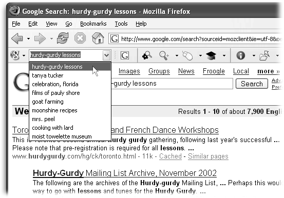 You can choose how many search results show up in the Googlebar’s history. On the far-left edge of the search box, click the “G” to bring up a menu, and then choose “Googlebar options.” Click the Miscellaneous tab, and in the Save History section at the top, make sure “Preserve history across browser sessions” is turned on. Then use the “Maximum number of search terms kept in history” menu to pick how many searches the Googlebar saves. If you frequently rerun searches, consider storing a lot of them. But if you share your computer with other people and don’t want them to know what you’ve been up to, you might want to clear your history with the option on the “G” menu—or turn off the history altogether.