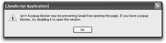 Gmail gets cranky if it tries to open a new message window for you but window-squasher software smacks it down. You can usually allow pop-up windows from a specific site by adding its URL to a list of exceptions; in this case, when you find the list, type in .