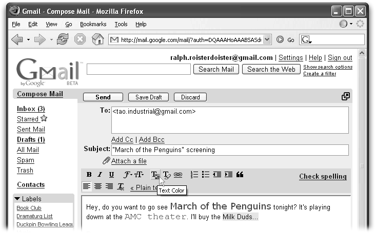 If you don’t know the meaning of a symbol in the toolbar, just move over it to reveal a yellow label for that icon. The icon of a T next to what looks like a Rubik’s Cube is the button for font colors. The T with “x” next to it removes formatting from your selected text.