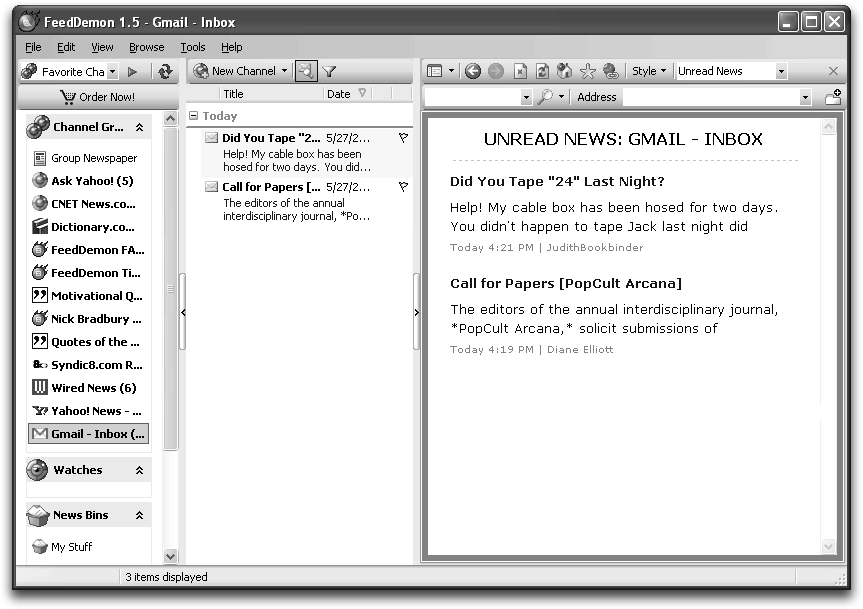 Dedicated news reader programs like FeedDemon don’t just give you a peek at your new Gmail messages; they also round up current headlines and news from Web sites around the world to keep you in the loop.