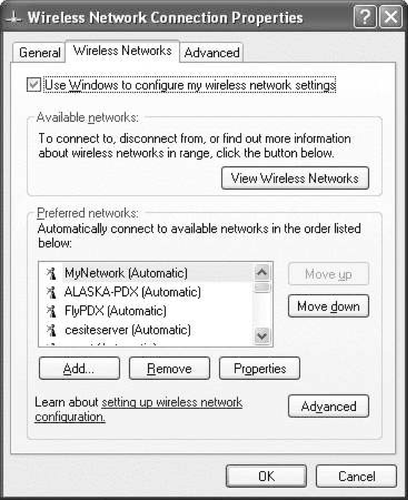 Wireless Networks tab