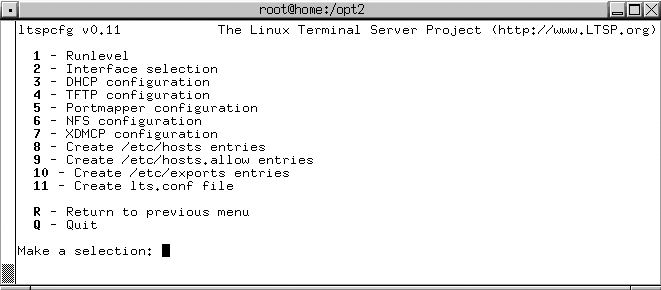 The ltspcfg utility’s Configuration screen