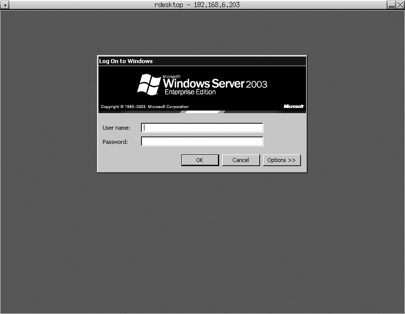 The Windows Terminal Services login screen in rdesktop