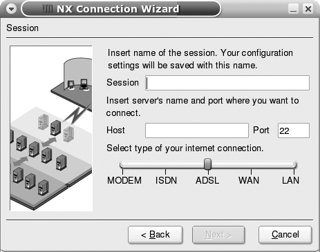 The initial NX Client configuration dialog